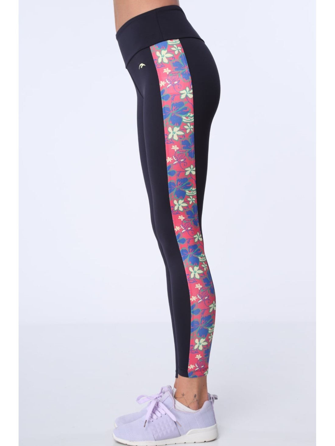 Navy blue sports leggings with a floral stripe MR15471 - Online store - Boutique